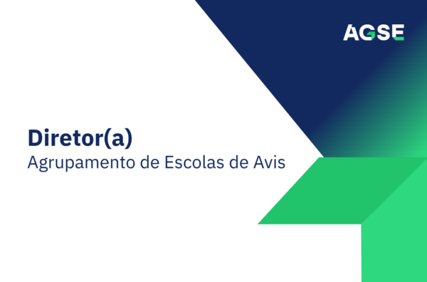 Imagem gráfica institucional com formas geométricas em tons de azul e verde. No centro/esquerda, texto ‘Diretor(a)’ e ‘Agrupamento de Escolas de Avis’. No canto superior direito, logótipo da AGSE.